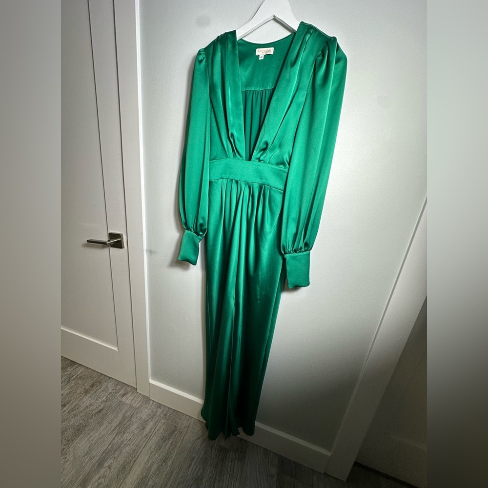 Rami Brooke Madeline Gown Deep V Long Sleeve Green Maxi Dress Size 0 - Picture 9 of 17